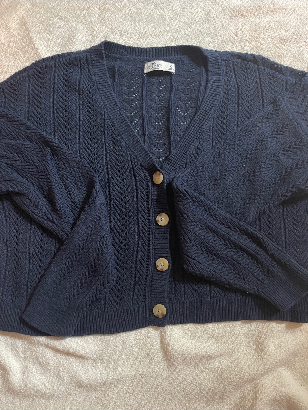Hollister Women's Navy Knit Button-Front Sweater Cardigan